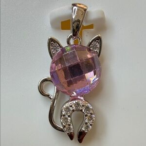 Pink Moissanite Cat Pendant 925 Sterling Silver 0.50 CTW Cute Necklace Charm